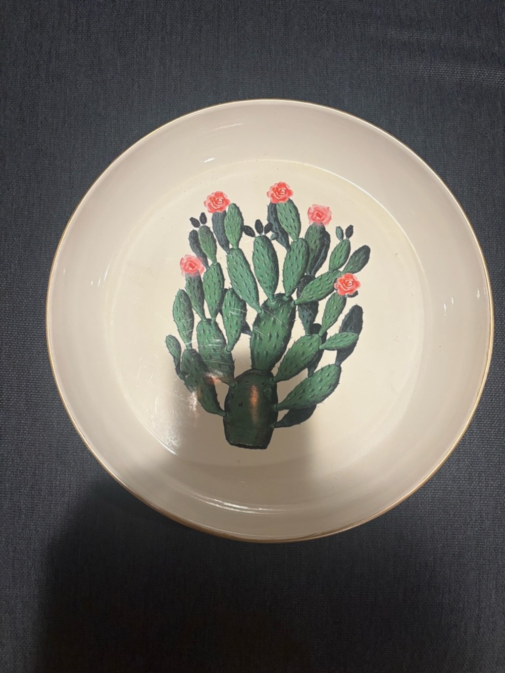 Cactus Floral Tin Serving Tray or Wall Decor - White with Green & Pink